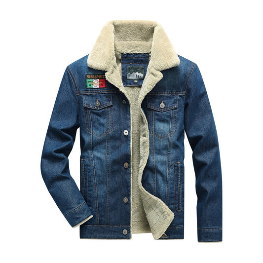 Men's Casual Loose Plush Denim Jacket - Thickened Cotton Shirt
