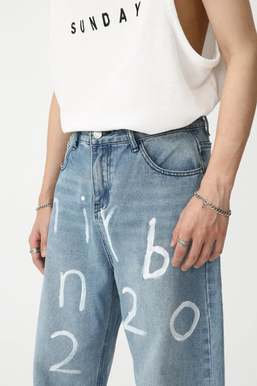 Men's Graffiti Wide Leg Jeans - Premium Japanese Denim
