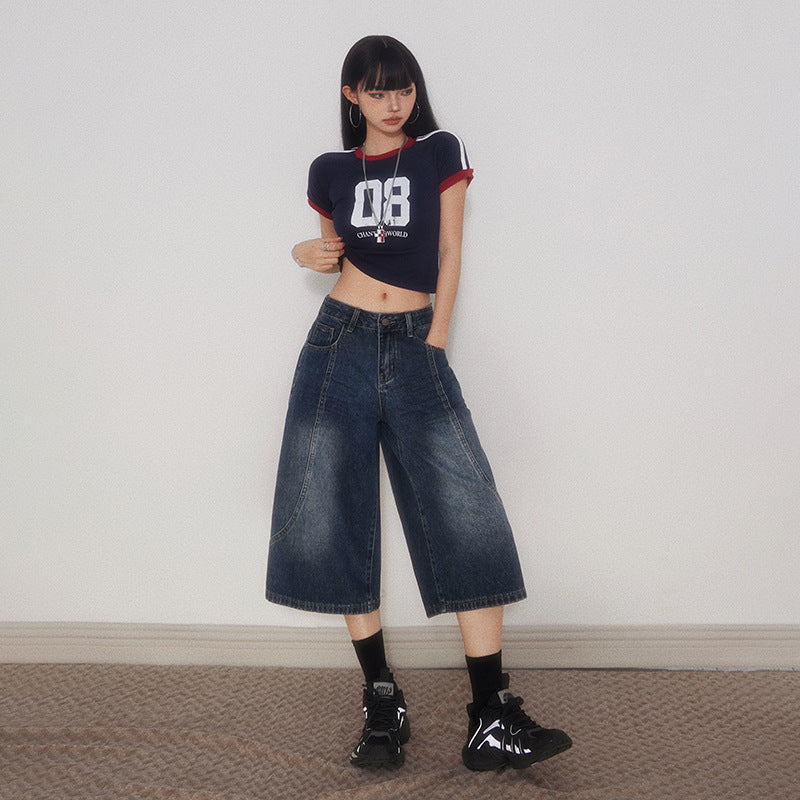 Women's Summer Design Loose Wide-Leg Scythe Denim Trousers