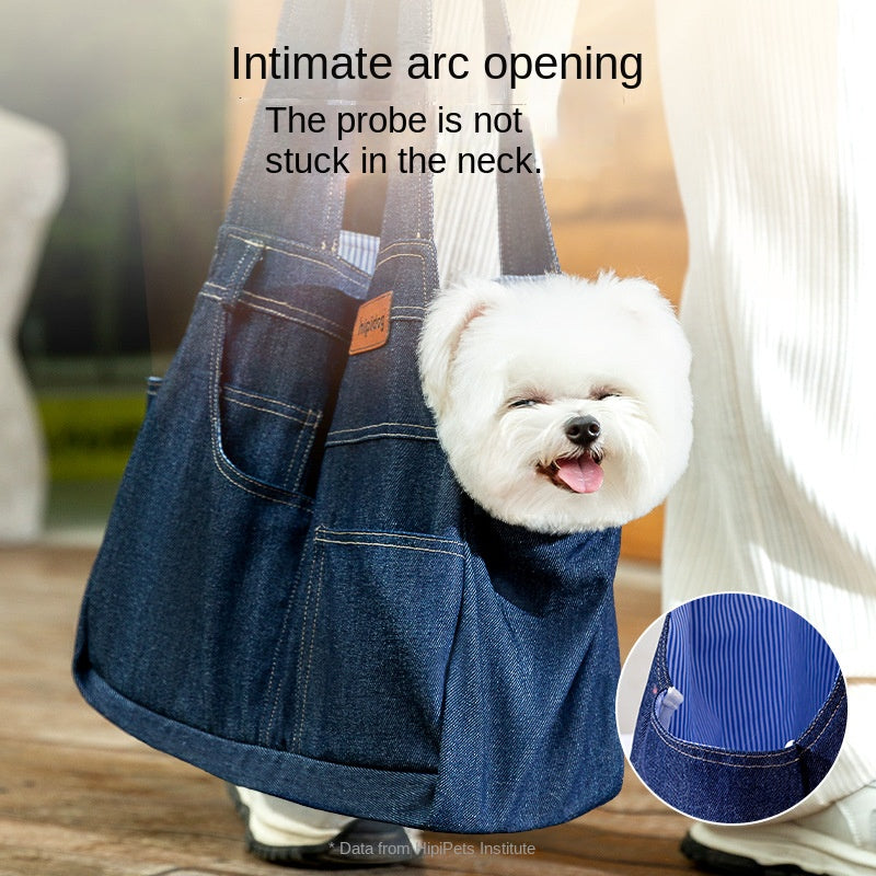 Casual Denim Pocket Style Pet Carrier Backpack for Cats and Dogs