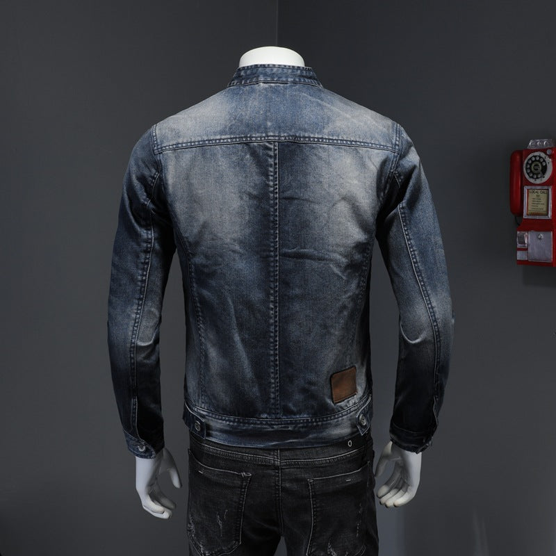 Men's Casual Zipper Washed Denim Jacket