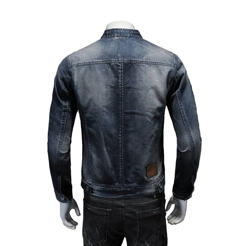 Men's Casual Zipper Washed Denim Jacket