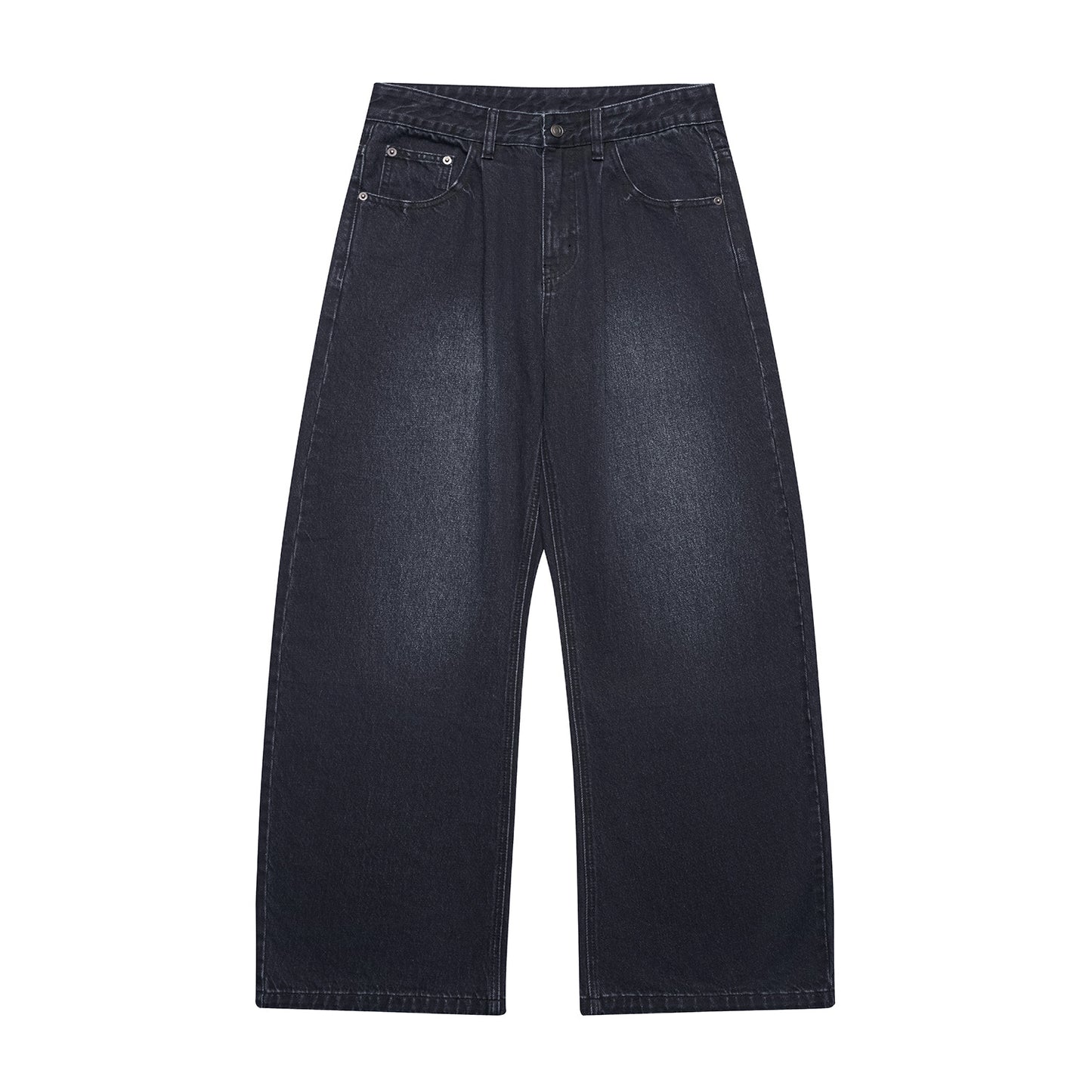 Washed Distressed Wide-Leg Straight Leg Denim Pants - Premium Japanese Denim