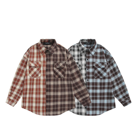 Two-Tone Split Plaid Casual Shirt