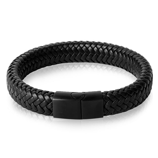Men's Braided Leather Bracelet with Stainless Steel Magnetic Clasp
