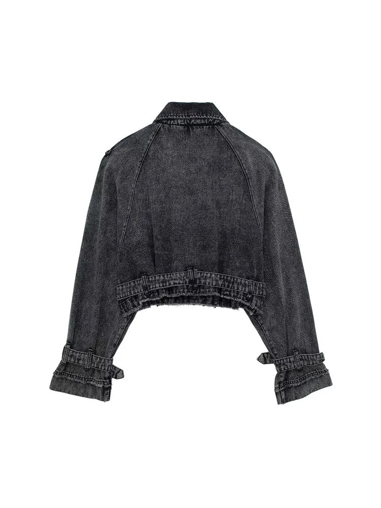 Women's Cropped Denim Jacket with Belt