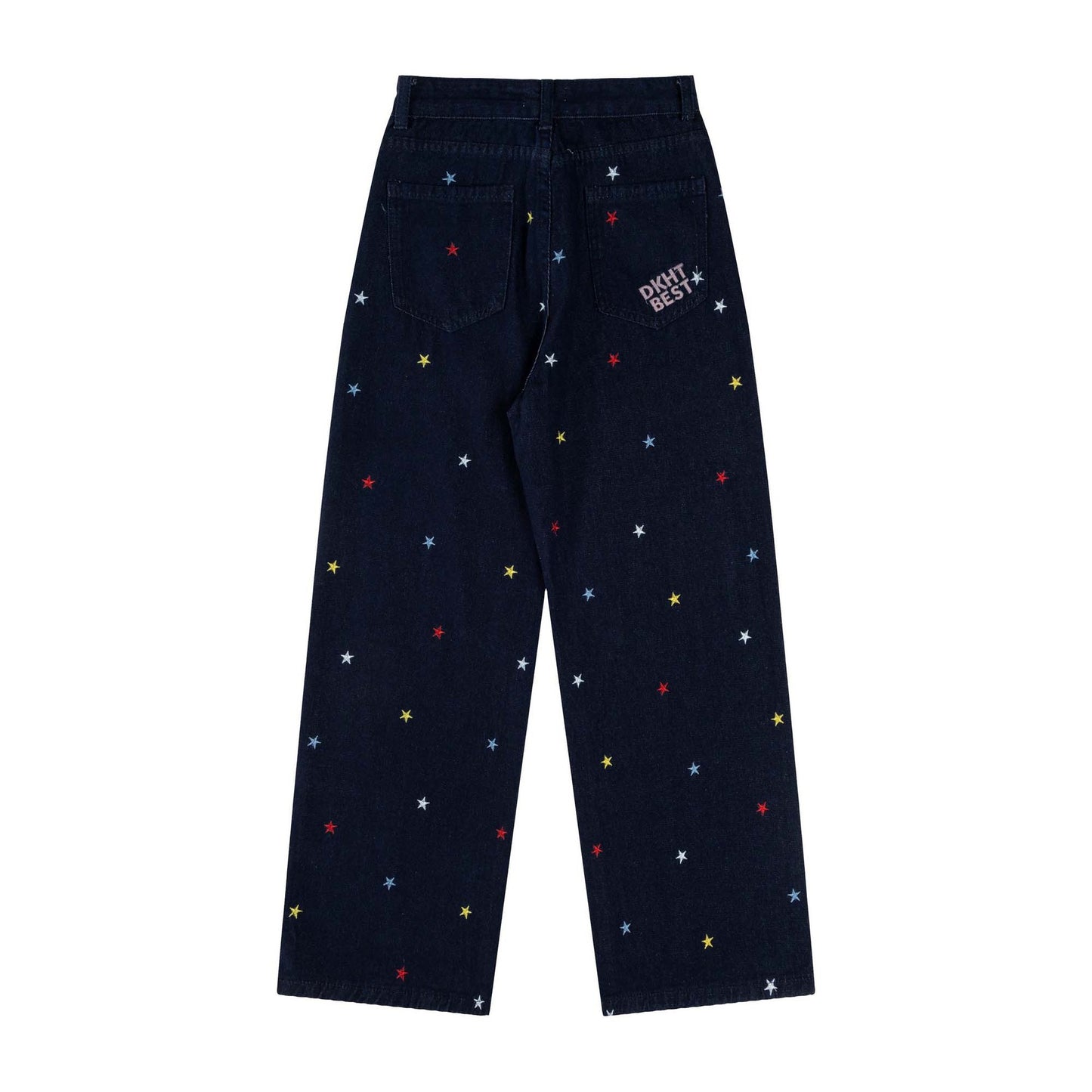 Retro Washed Star Letter Embroidered Denim Pants for Unisex