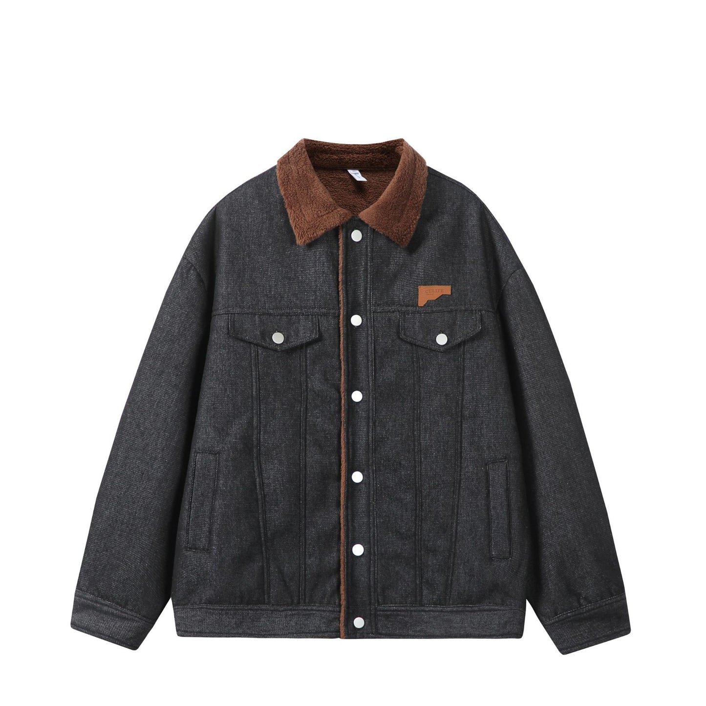 Embroidered Logo Lamb Fleece Denim Collar Cotton Jacket