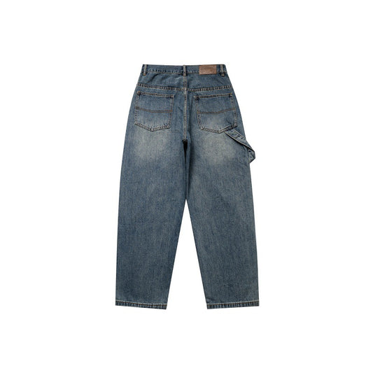 Washed Pocket Wide Leg Straight Leg Jeans - Premium Japanese Denim