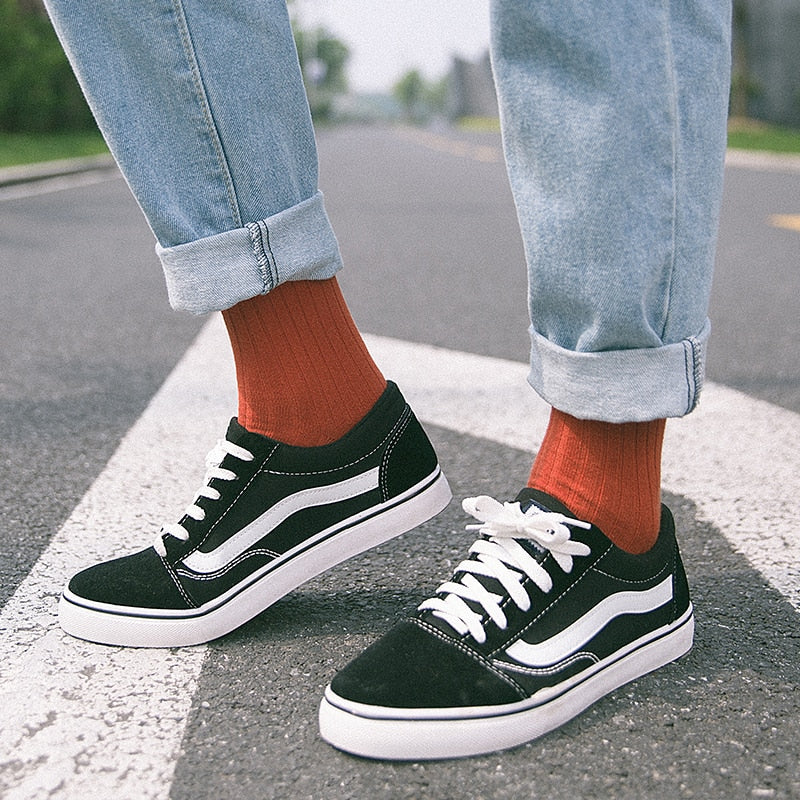 Men's Solid Color Cotton Crew Socks