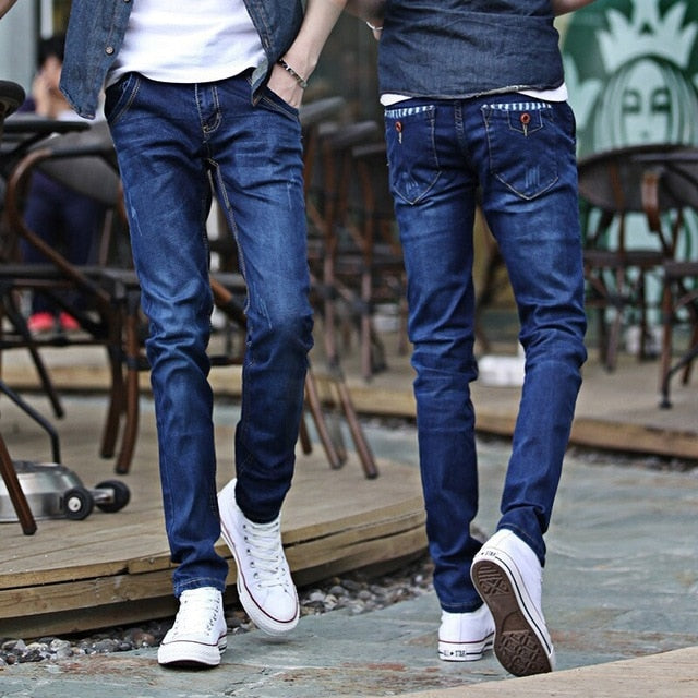 Men's Harem Jeans - Fashionable Washed Denim Pants with Elastic Waist