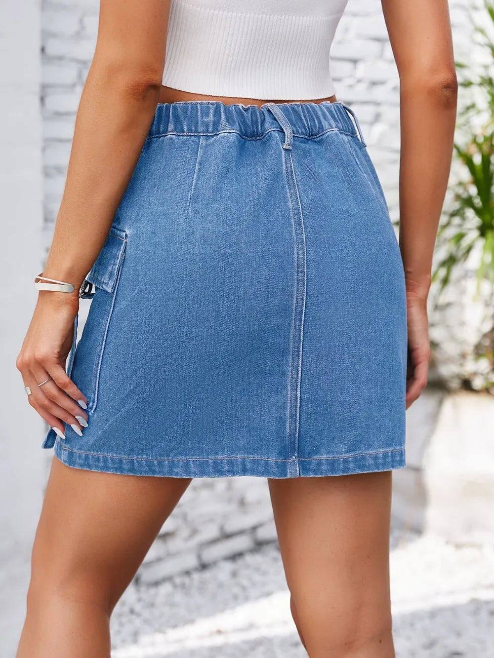 Japanese Denim Button-Up Skirt with Pockets
