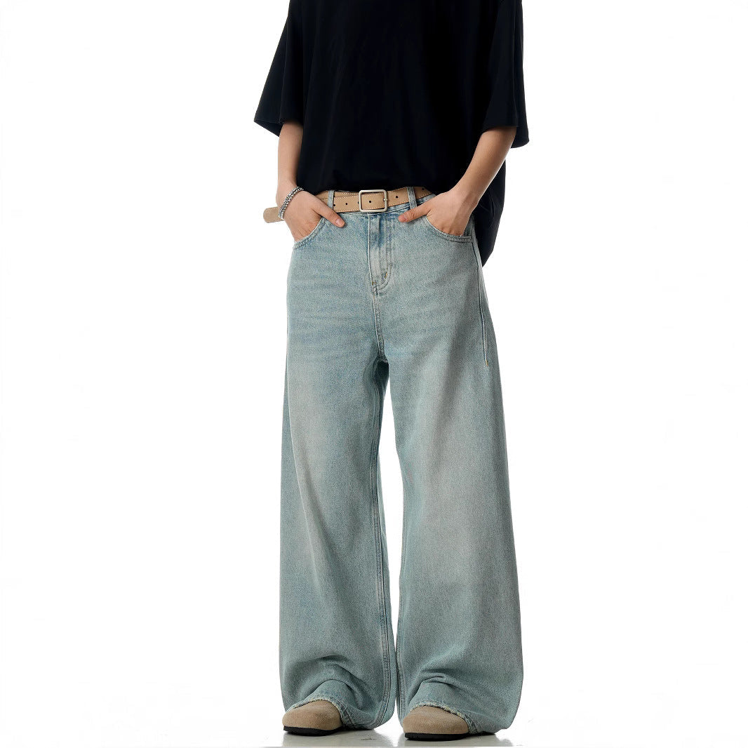Blue Straight Jeans - Water-Washed Slimming Casual Pants
