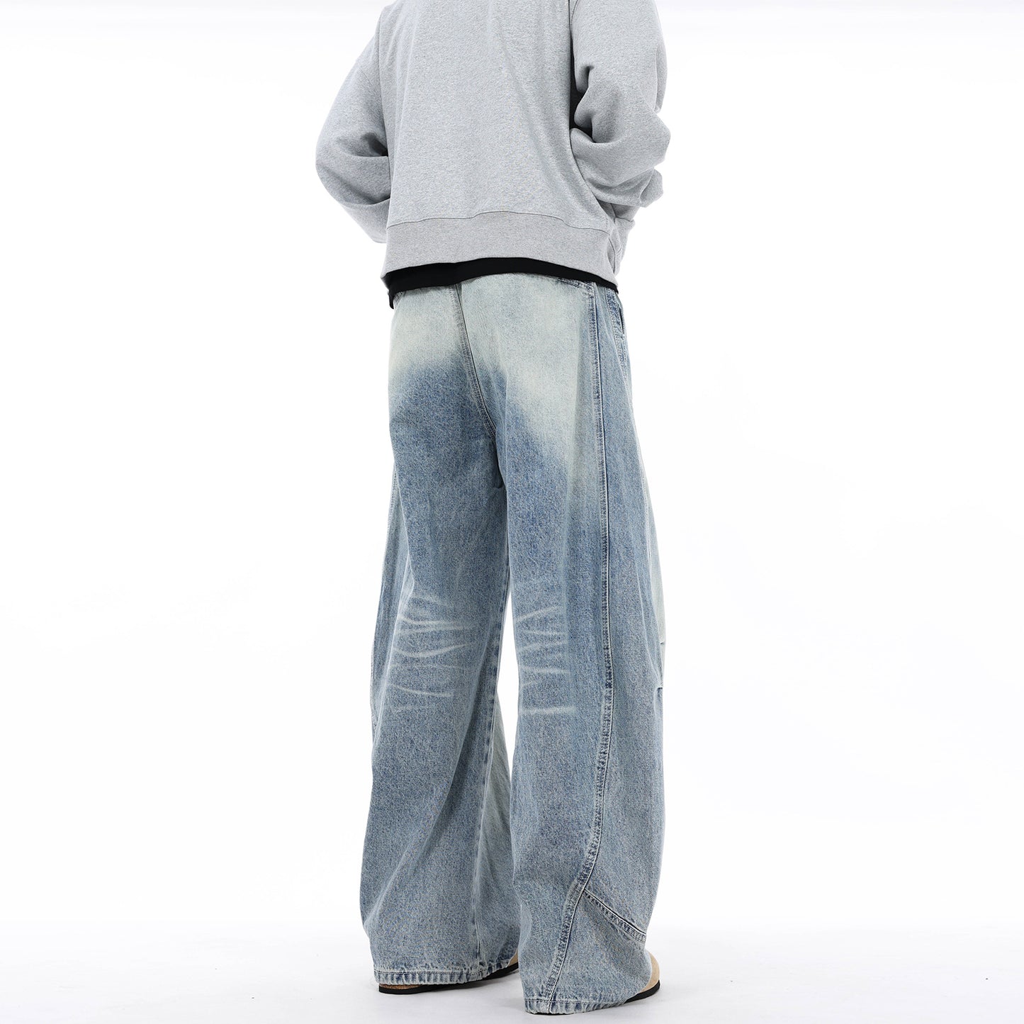 Premium White Wash Jeans with Wrinkle Details and Lightning Pattern