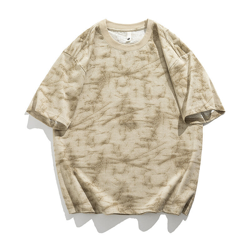 Vintage Jacquard Design Loose Small Collar Short Sleeve T-shirt for Men