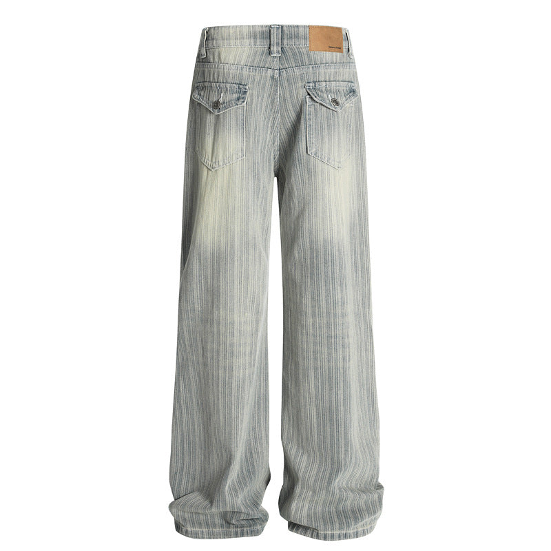 Vintage Vertical Striped Distressed Denim Pants