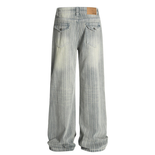 Vintage Vertical Striped Distressed Denim Pants