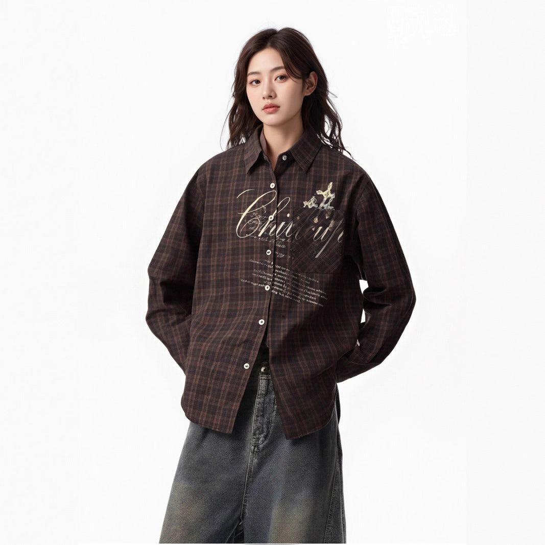 Plaid Long Sleeve Shirt for Men and Women - Vintage Streetwear