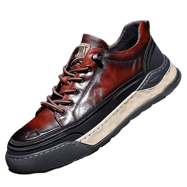 Men's Lace-Up Real Leather Sports Sneakers - Genuine Leather Casual Shoes