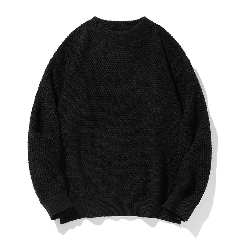 Pineapple Pattern Knit Sweater for Men - Round Neck, Loose Fit Knitwear