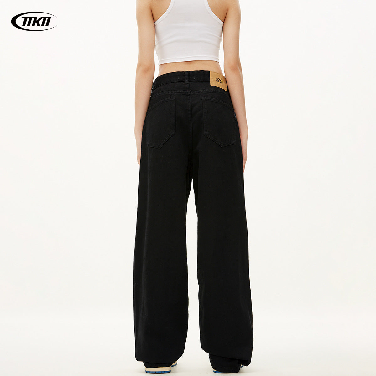 Black Straight Jeans for Men and Women – Loose Fit,  Slim Wide Leg Stacked Long Pants