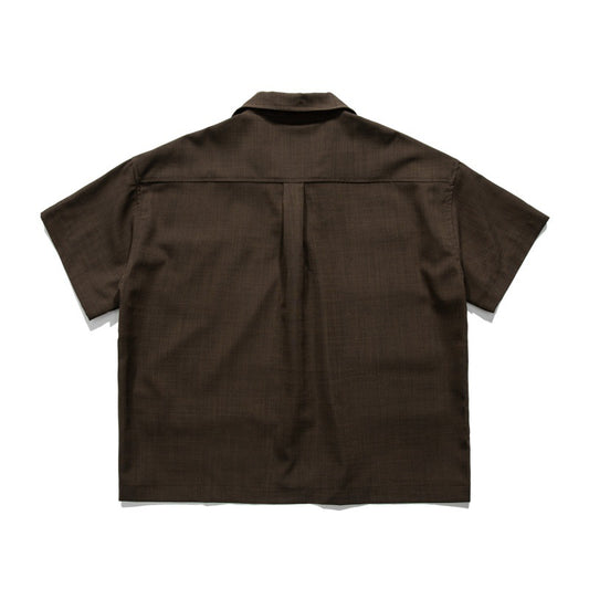 Solid Color Patch Pocket Cuban Collar Loose Workwear Short Sleeved Shirt for Men