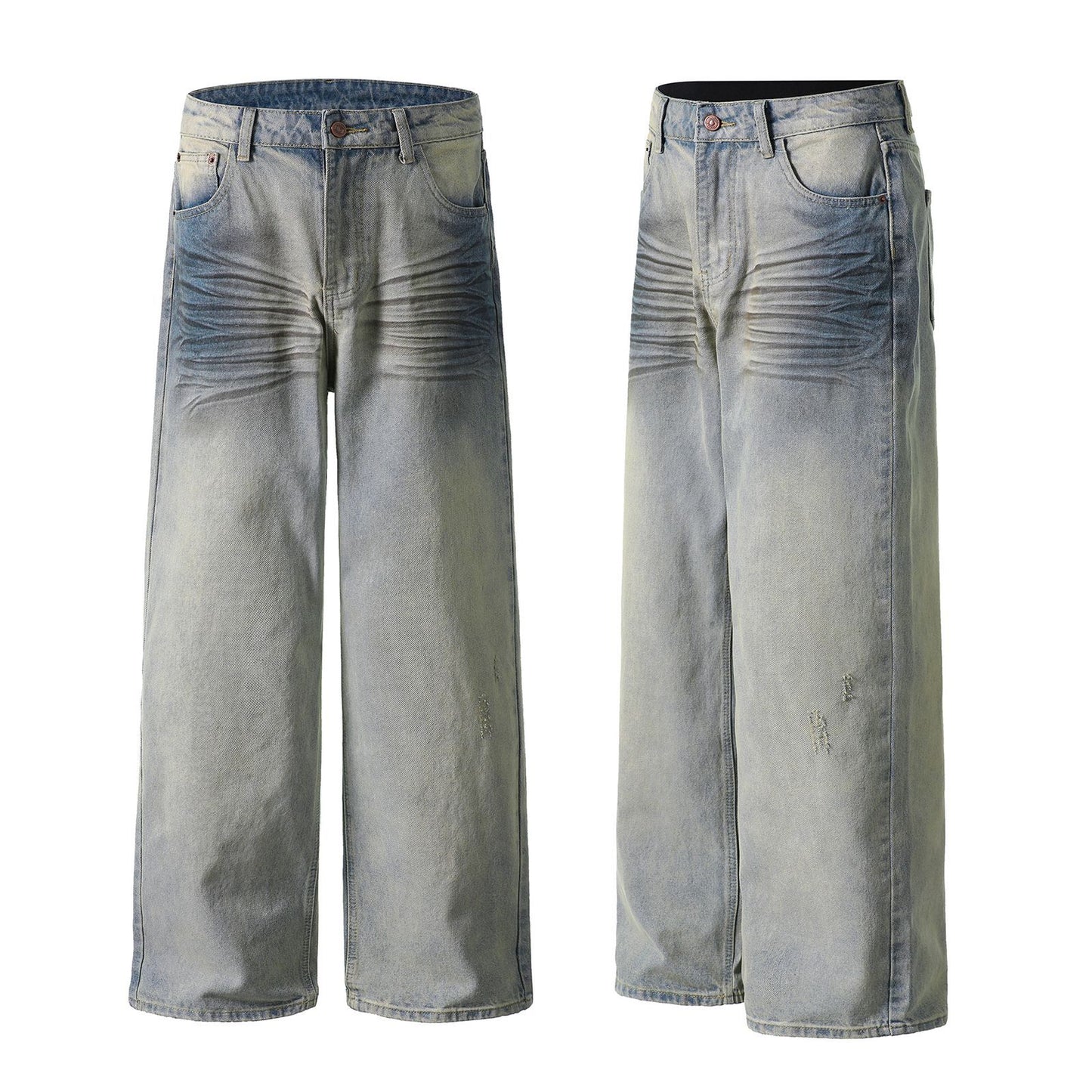 Unisex Vintage Washed Wide-Leg Denim Pants