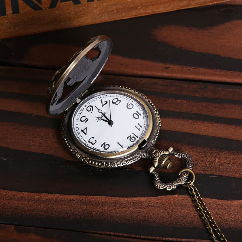 Large Bronze Thin Chain Chinese Zodiac Classic Retro Pocket Watch