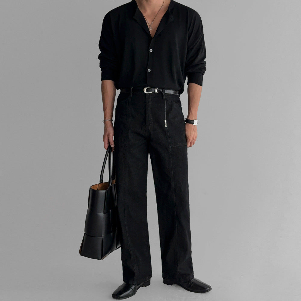 Casual Straight Leg Jeans for Men - Relaxed Fit, Washed Denim Pants