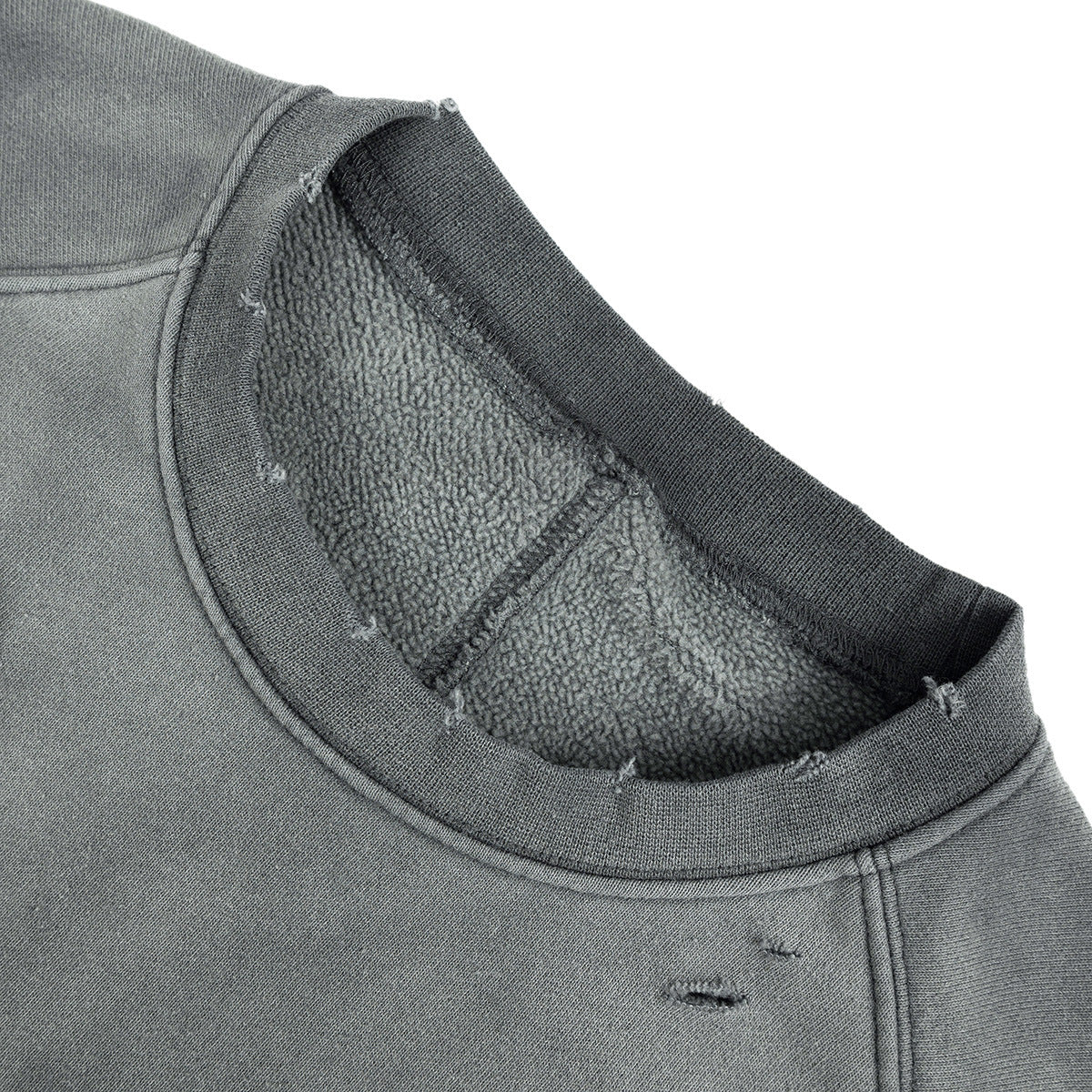 Distressed Ripped Fleece Lined Crewneck Sweatshirt