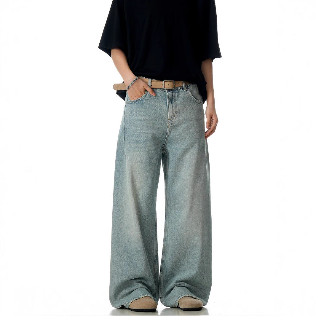 Blue Straight Jeans - Water-Washed Slimming Casual Pants