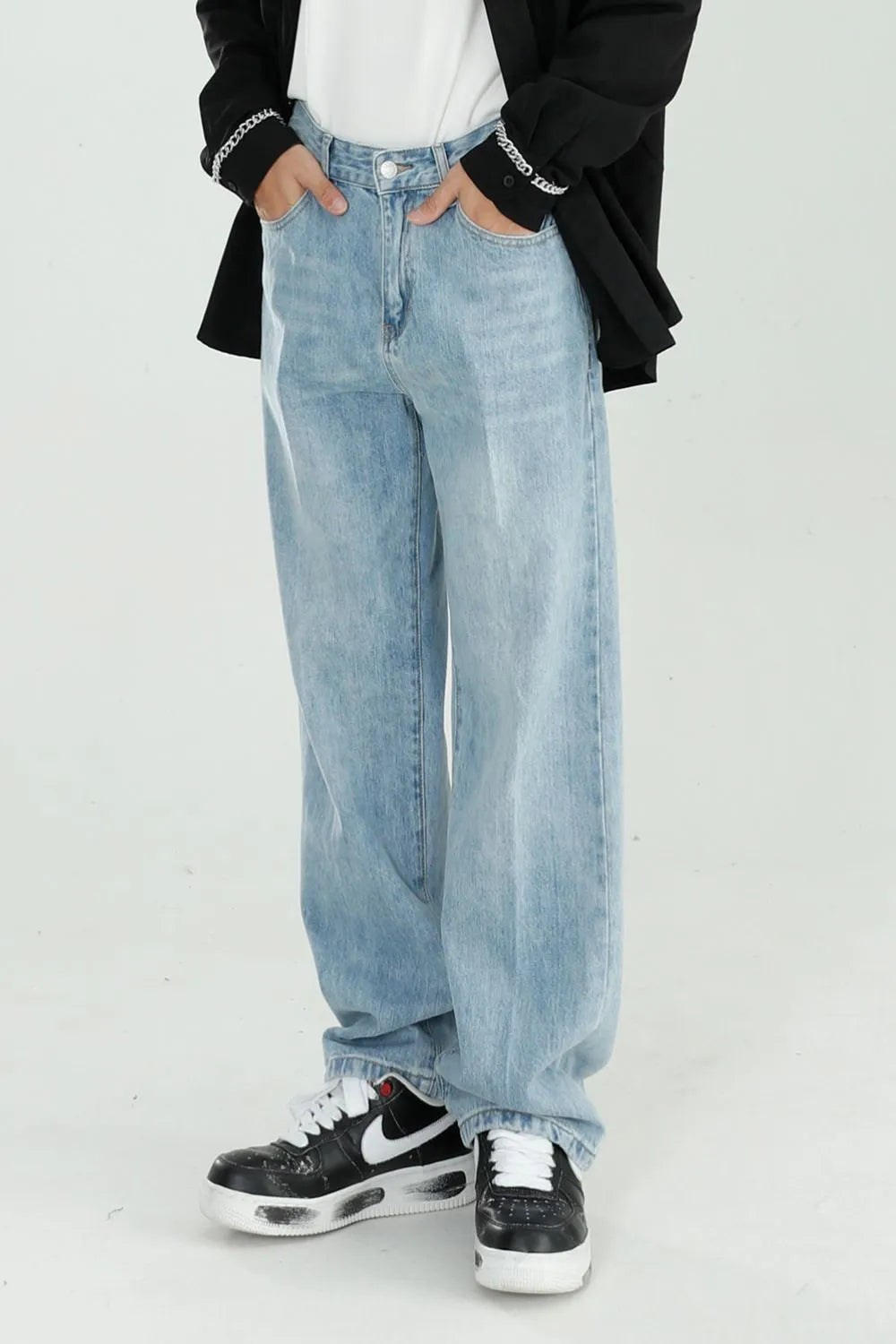 Mid-Rise Wide-Leg Jeans with Pockets, Japanese Denim