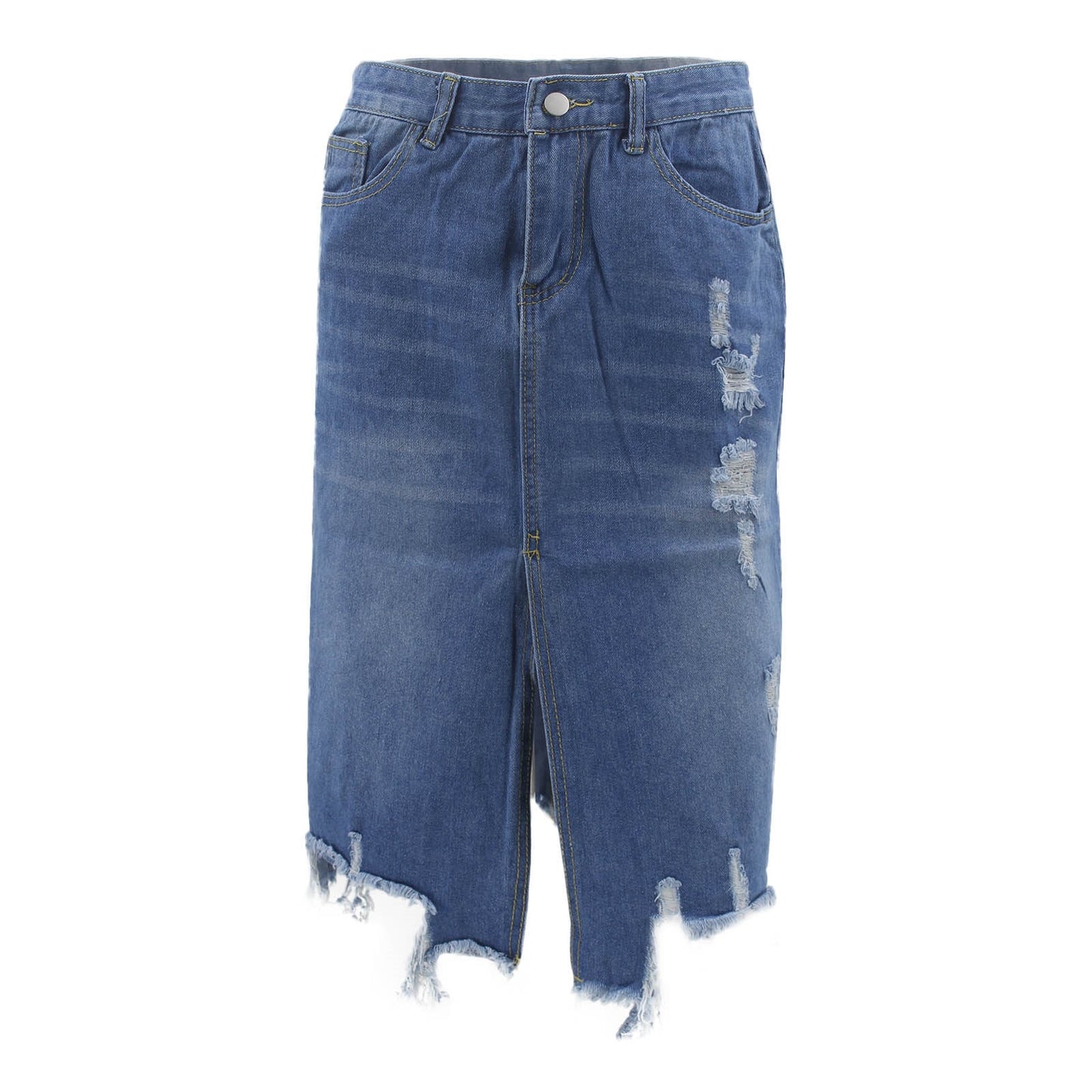 Women's High Waist A-Line Denim Mini Skirt with Split - Retro Wash