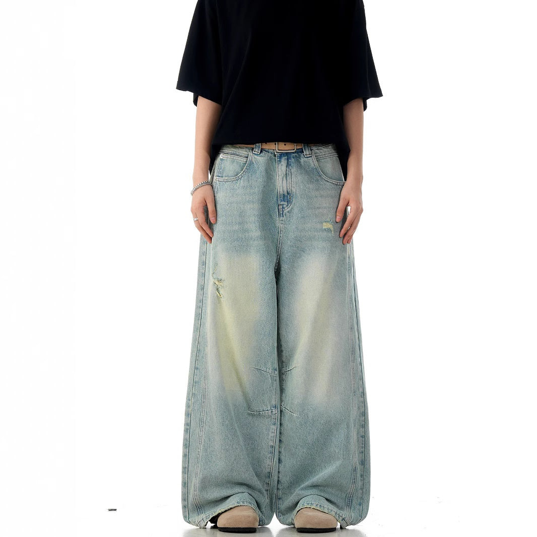 Water-Washed Knife-Cut Holes Slimming 3D Loose Casual Long Pants