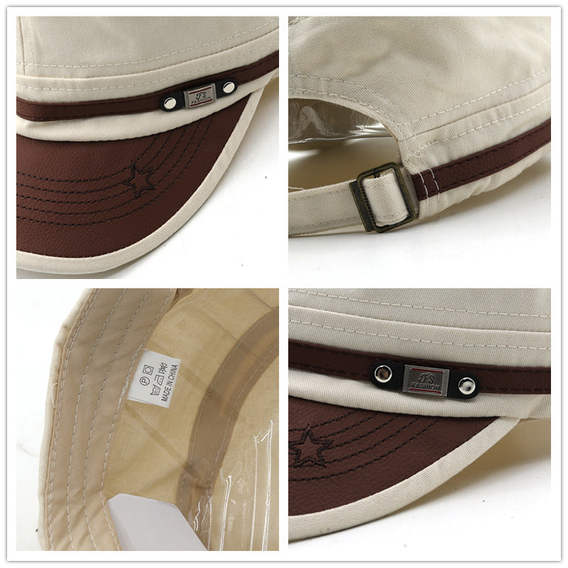 Men's Military Style Baseball Cap - Leather Band & Curved Brim