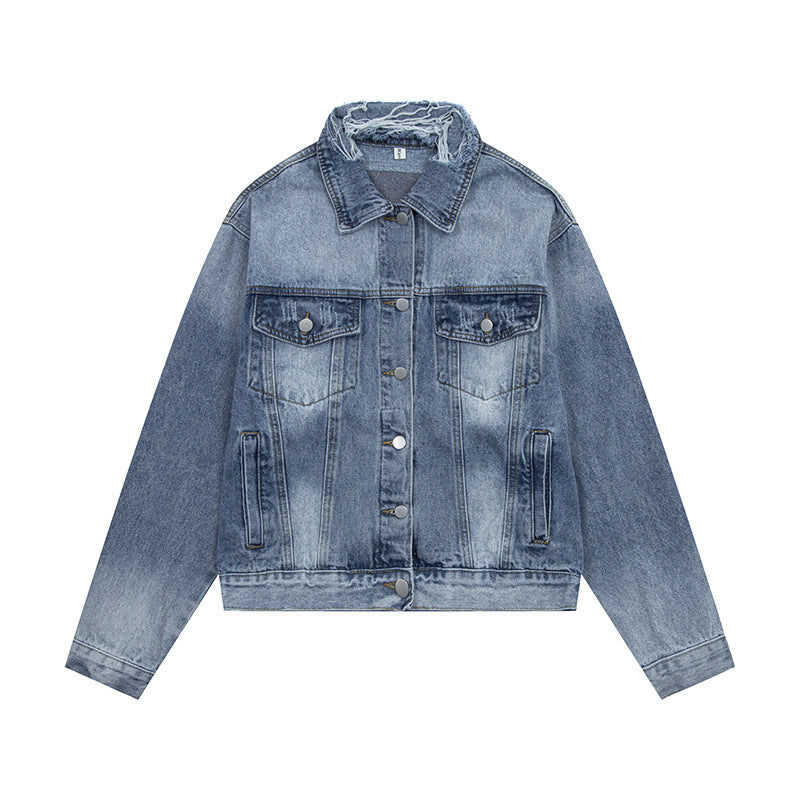 Worn Denim Jacket with Vintage Patches