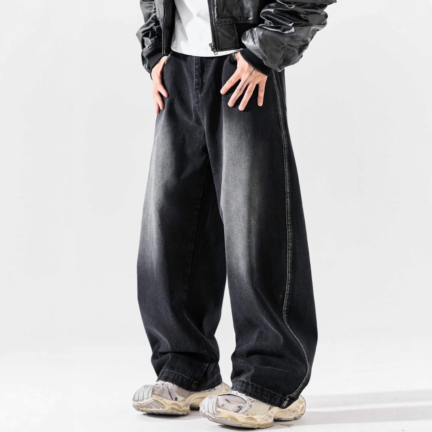 Unique Design Washed Denim Long Pants