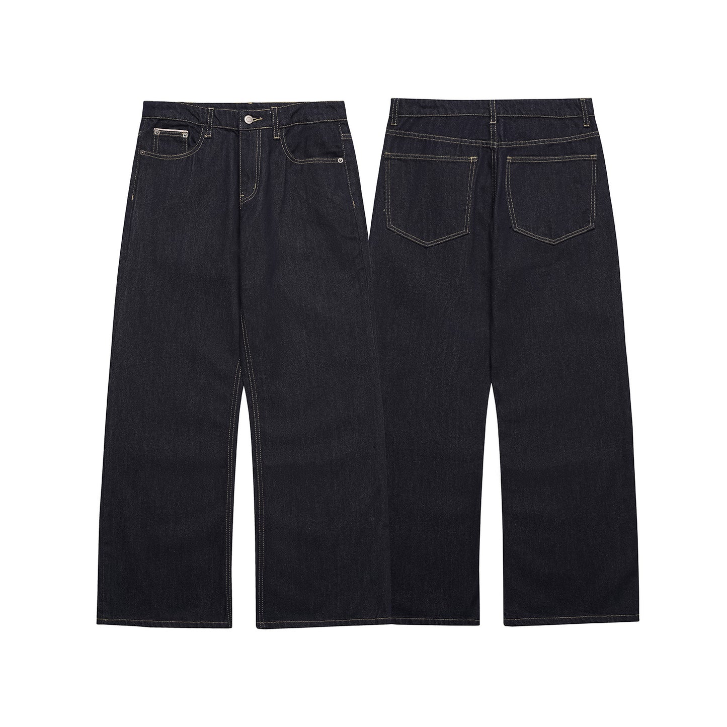 Washed Denim Blue Jeans - Loose Straight Leg with Slight Flare