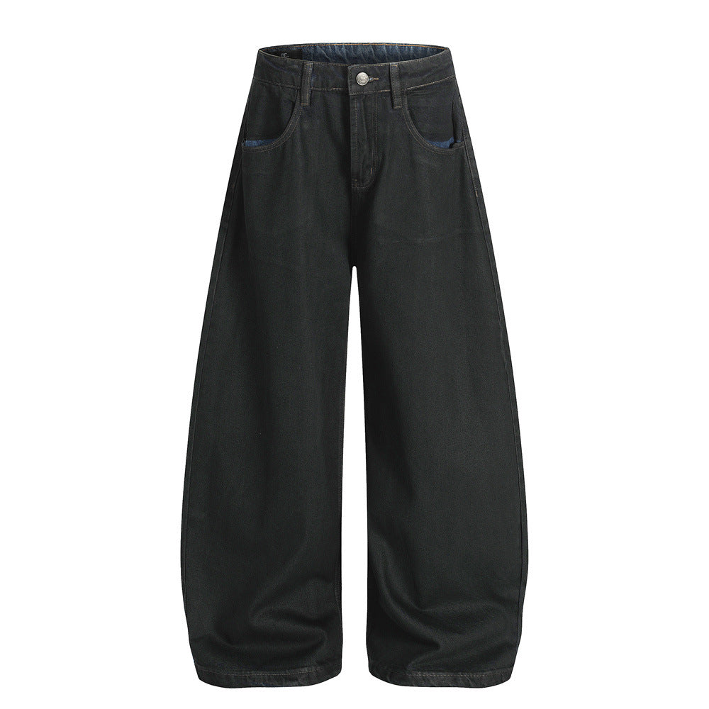 Street Men's Solid Color Simple Blade Jeans, Casual Loose Fit Pants for Men