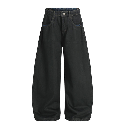 Street Men's Solid Color Simple Blade Jeans, Casual Loose Fit Pants for Men