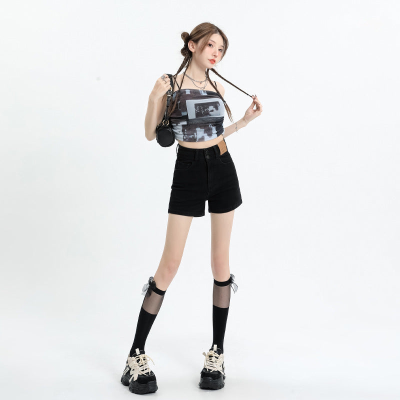 High Waist Slimming A-Line Denim Shorts for Women