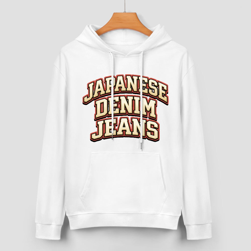 Japanese Denim Jeans University Hoodie 100% Cotton - White
