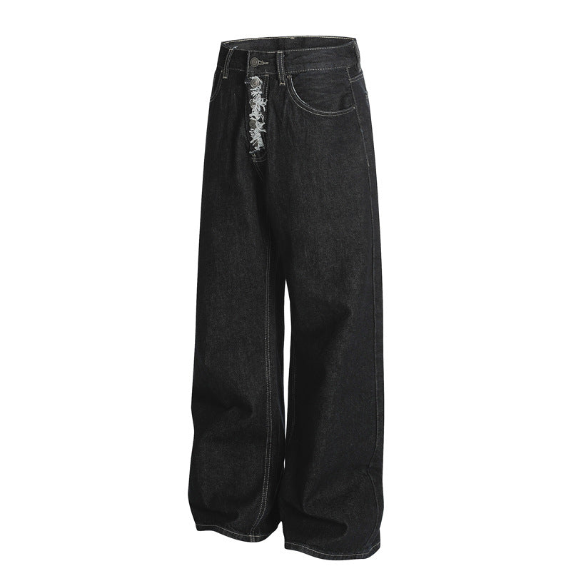 Japanese Premium Distressed Denim Long Pants with Snap Buttons