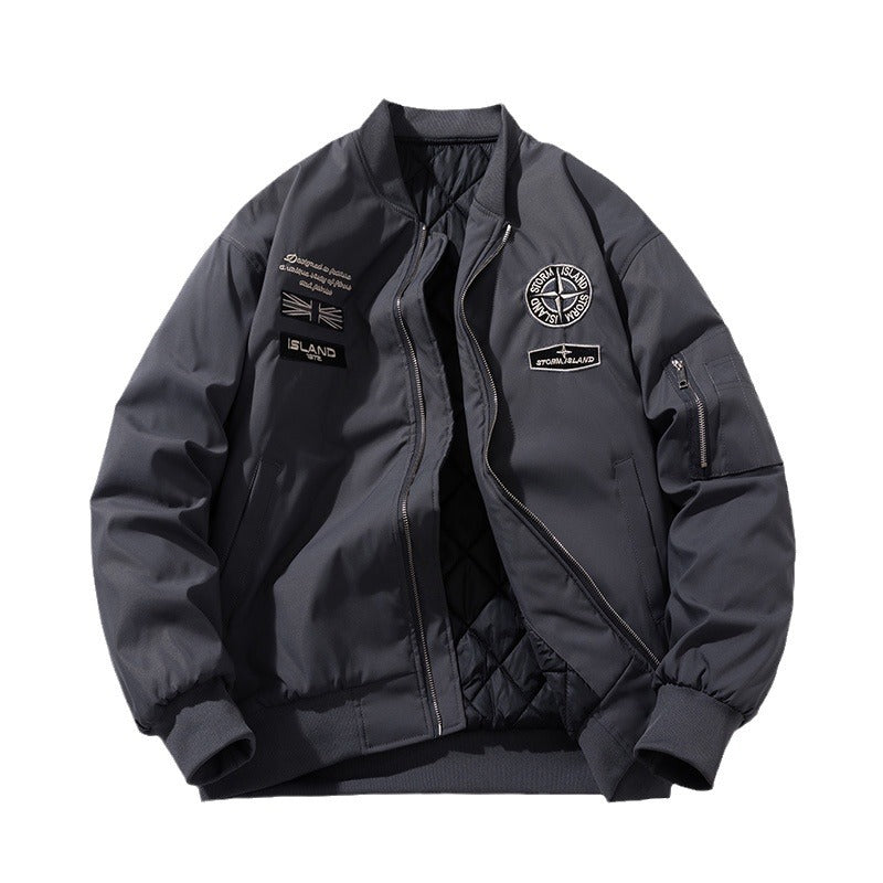 Retro Fashion Quilted Bomber Jacket High Street Embroidered Baseball Jacket Couple