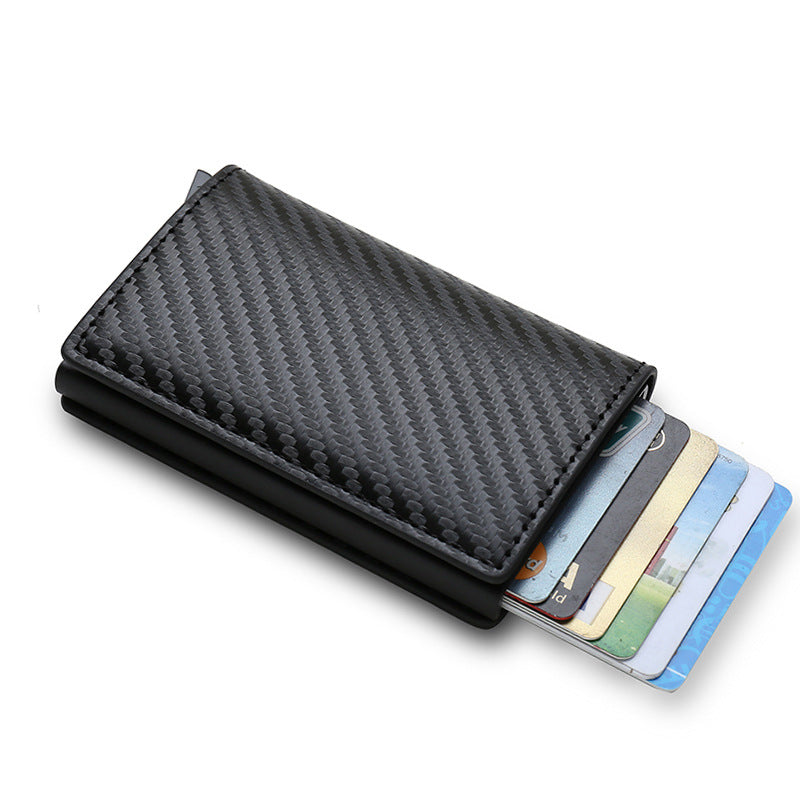 RFID Anti-Theft Swipe Automatic Pop-Up Card Holder Ultra-Thin Credit Card Holder Men's Multi-Card Slot Carbon Fiber Wallet