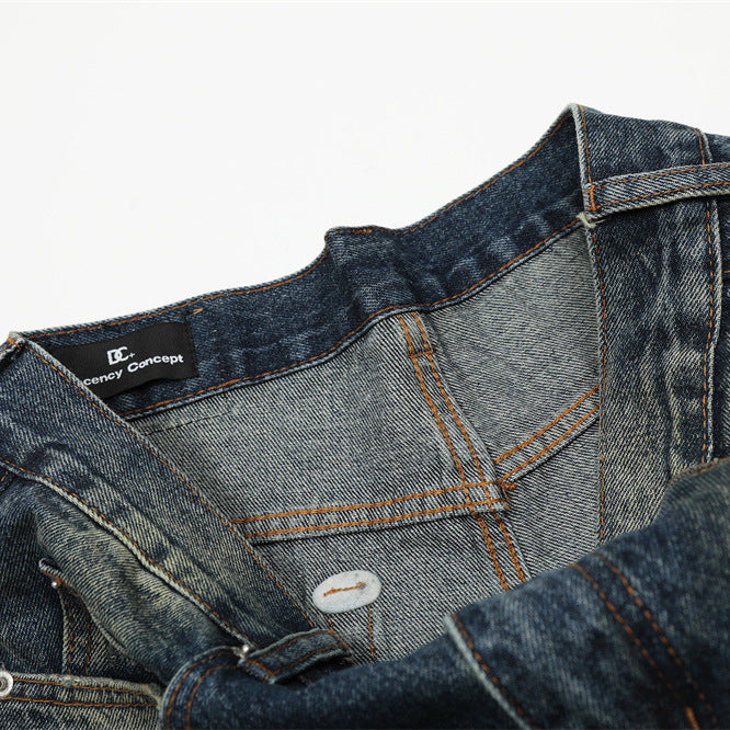 Men's Distressed Washed Denim Jeans Loose Fit Casual Pants