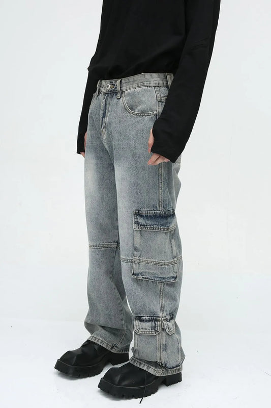 Premium Wide Leg Jeans with Cargo Pockets