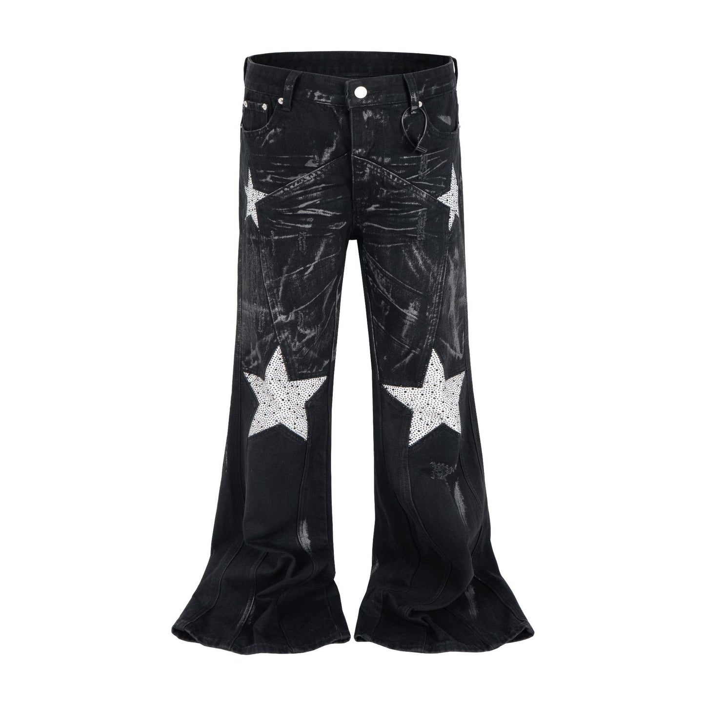 Washed and Rhinestone Denim Wide Leg Pants