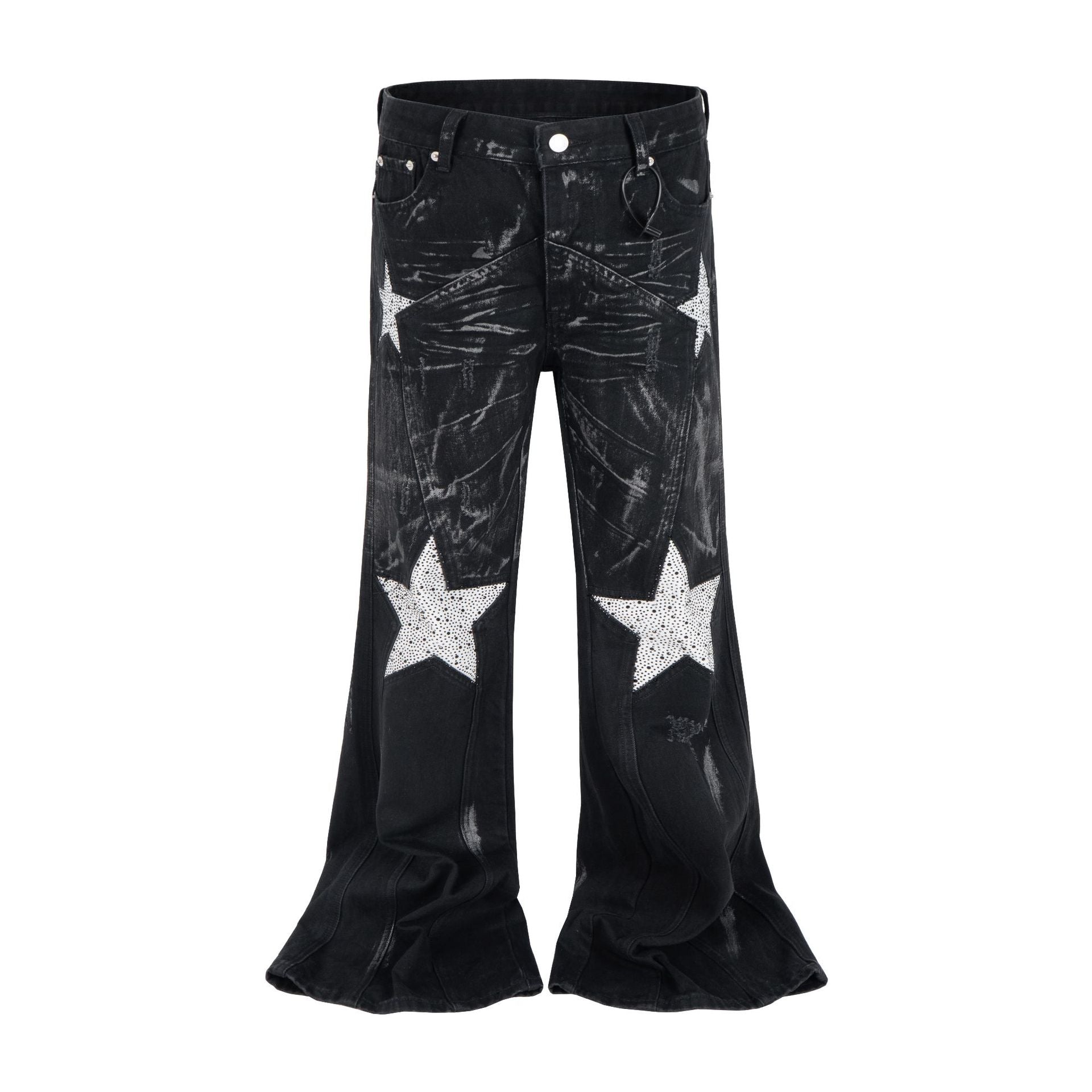 Washed and Rhinestone Denim Wide Leg Pants