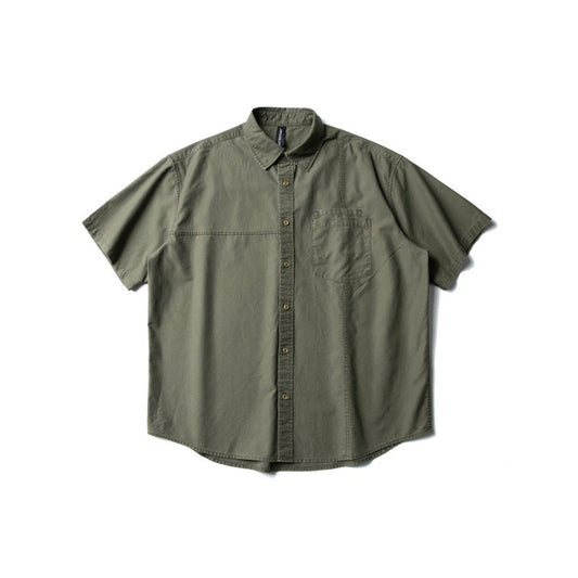 Patch Washed Loose Workwear Short Sleeved Shirt for Men